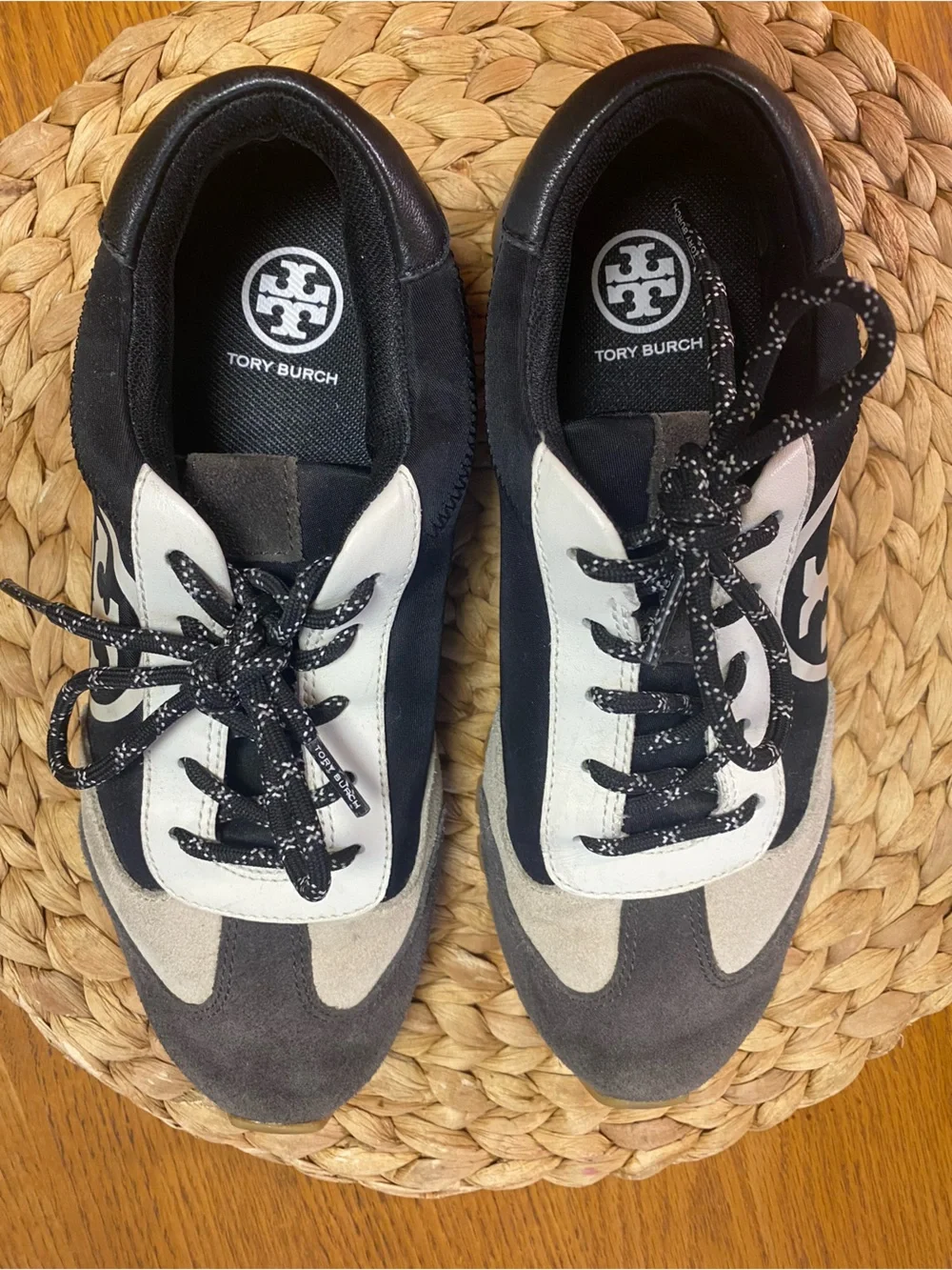 Tory Burch Black, White & Gray Women's Suede & Leather Sneakers